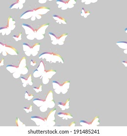 Rainbow bright paper seamless background with butterflies for summer or spring design