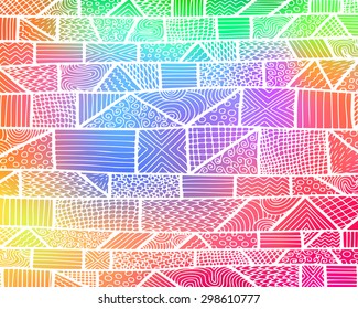 Rainbow bright zentangle ornament background. Vector illustration can be used for creating backgrounds and surface textures, web design, textile cloth, cases and other crafts.
