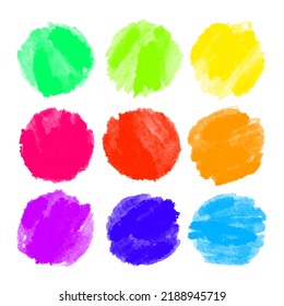 Pincel arcoiris pintó nueve trazos redondos. Diseños artísticos abstractos para antecedentes, resaltados, carteles, afiches, etc.