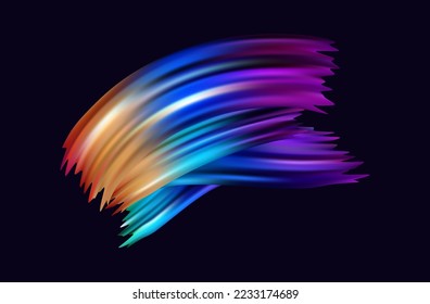 Rainbow brush stroke 3d. Splash of multicolored wave of paint. Splashes of watercolor, acrylic ink. Pride, lgbt concept. Short colored iridescent brushstroke, curved wave form. Vector illustration.