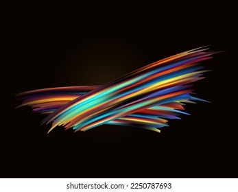 Rainbow brush stroke 3d. Splash of multicolored wave of paint. Splashes of watercolor, acrylic ink. Colored iridescent brushstroke, curved. Bright wavy liquid paint shape. Vector illustration.