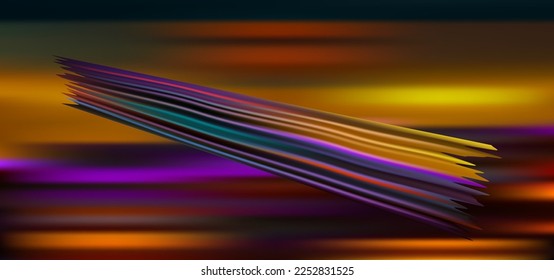 Rainbow brush stroke, abstract shape. Splash of multicolored wave of liquid paint, rainbow lights, shiny beams. Bright light reflecting on the horizon, geometric shape. Vector illustration.