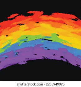 Grunge de textura de pincel de arcoiris aislado en plantilla de fondo negro cuadrado para publicación en medios sociales, afiche, folleto, pañuelo, papel y textil, y otros propósitos.