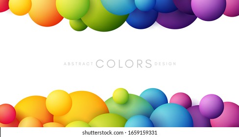 Rainbow bubbles decoration. Colorful abstraction design elements. Vector horizontal borders with copy space.
