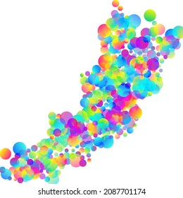 Rainbow bubbles vector background. Fun abstract circles confetti. Round transparent rainbow bubbles multicolor gradient circles background