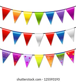 Rainbow Bunting Banner Garland, Isolated On White Background, Vector Illustration