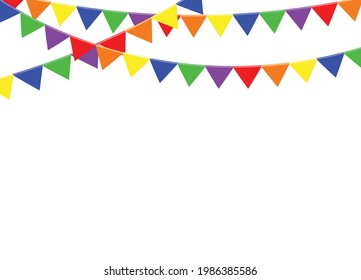 Rainbow bunting flags vector isolated on white background.LGBTQ+ Color set on pride month concept.