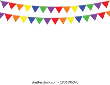 Rainbow bunting flags vector isolated on white background.LGBTQ+ Color set on pride month concept.