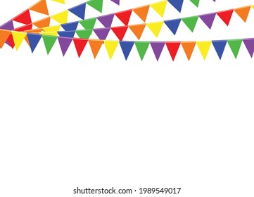 Rainbow bunting flags vector isolated on white background.LGBTQ+ Color set on pride month concept.
