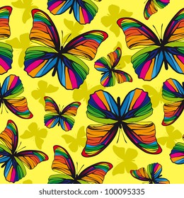 Rainbow butterflies on yellow background