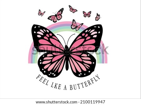 rainbow and butterfly design vector