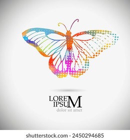 Rainbow butterfly of dots. hand drawing. Not AI. Vector illustration.