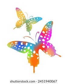 Rainbow butterfly of dots. hand drawing. Not AI. Vector illustration.