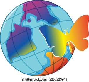 Rainbow butterfly and earth globe illustration