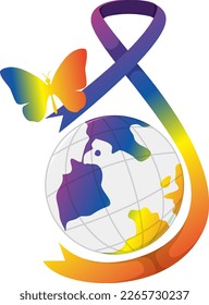 Ilustración de estilo plano con mariposa arco iris