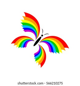 Rainbow Butterfly Isolated on White vector illustration