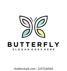 Rainbow Butterfly Logo Design Vector