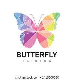 Rainbow butterfly logo template. low poly logo design - Vector illustration. 
