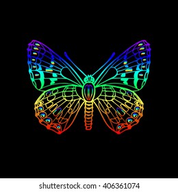 rainbow butterfly on the black background vector illustration
