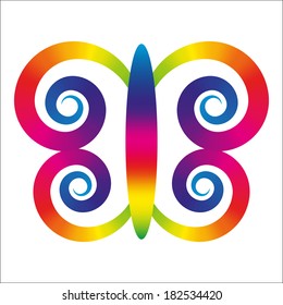 rainbow butterfly with wings in shape of spirals
