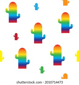Rainbow cactus seamless pattern. Colorful cactus on white background. Vector illustration