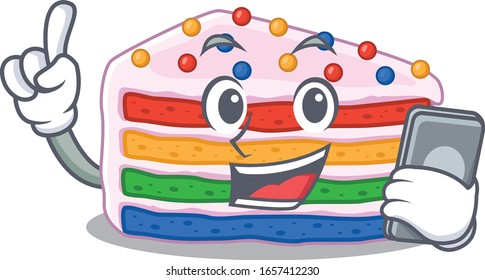 Rainbow cake Cartoon design style speaking on a phone