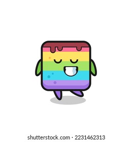rainbow cake cartoon illustration with a shy expression , cute style design for t shirt, sticker, logo element