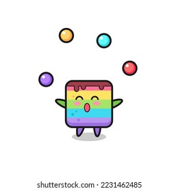 the rainbow cake circus cartoon juggling a ball , cute style design for t shirt, sticker, logo element