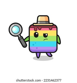 rainbow cake detective character is analyzing a case , cute style design for t shirt, sticker, logo element