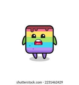 rainbow cake illustration with apologizing expression, saying I am sorry , cute style design for t shirt, sticker, logo element