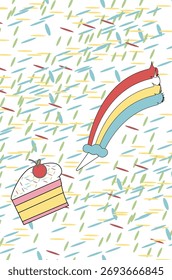 Rainbow Cake Ilustración panadería azul