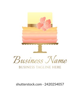 Rainbow Cake Logo for Bakery Business or Birthday Celebration Party in Yellow, Orange and Peach Gradient Colors
