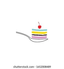 Rainbow Cake On Dessert Spoon Logo Vector
