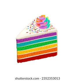 Rainbow cake slice isolated vector illustration