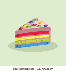 Rainbow Cake Sliced Vector, colorful cake vector