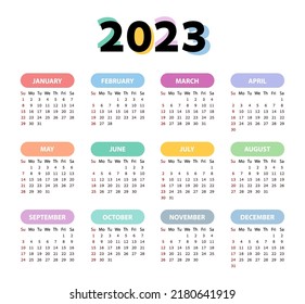 Rainbow Calendar Year 2023 Square Vector Stock Vector (Royalty Free ...