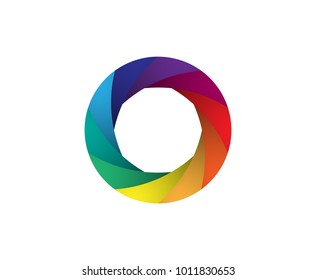 Rainbow camera shutter iris vector illustration. Colorful artwork on the white background.