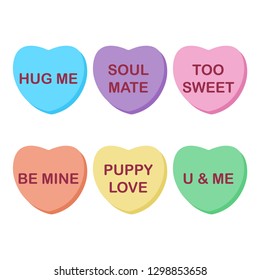 Rainbow Candy Hearts Collection - Cute rainbow conversation hearts candy for Valentine's Day isolated on white background