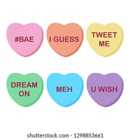 Rainbow Candy Hearts Collection - Cute rainbow conversation hearts candy for Valentine's Day isolated on white background