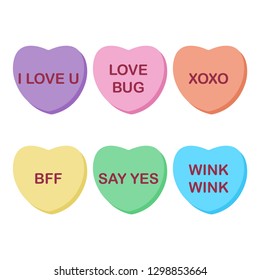 Rainbow Candy Hearts Collection - Cute rainbow conversation hearts candy for Valentine's Day isolated on white background