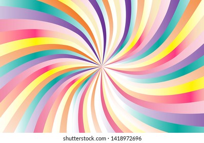 Rainbow candy swirl colorful vector background. Abstract illustration sunburst design wallpaper for template, cover,banner business social media advertising.