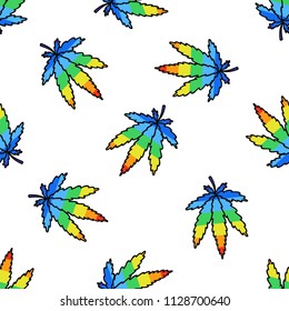 rainbow cannabis (marijuana leaf) seamless doodle pattern