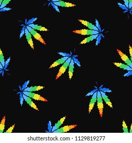 rainbow cannabis (marijuana leaf) seamless doodle pattern