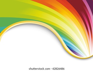 rainbow card with golden ribbon. Vector illustration