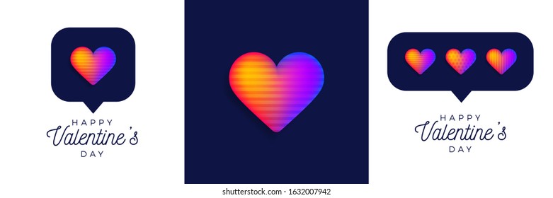 Rainbow Card set. Banner or Flyer Valentine rainbow heart Like counter, comment follower and notification symbol vector illustration isolated on white and dark background.