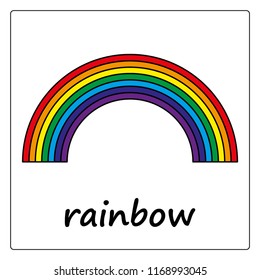 rainbow -  сartoon card, worksheet for children. Education game for kids. flashcards for learning English.