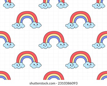 Caricatura arcoiris con un patrón transparente sobre fondo blanco