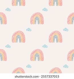 Rainbow cartoon so cute. On cloud background. Pattern seamless vector illustration. 