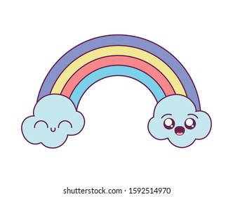 rainbow cartoon design, Kawaii expression cute character funny and emoticon theme Vector illustration