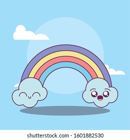 rainbow cartoon design, Kawaii expression cute character funny and emoticon theme Vector illustration